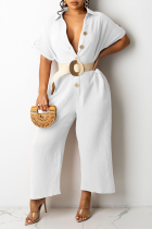 Casual Solid Patchwork Turndown Collar Straight Jumpsuits(Without Belt)