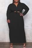 Fashion Casual Plus Size Solid Bandage Hollowed Out V Neck Long Sleeve Dresses