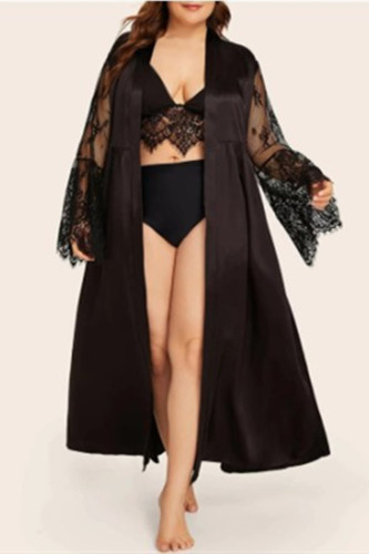 Fashion Sexy Solid Patchwork Long Sleeve Robe Pajamas