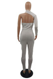 Sexy Casual Solid Backless Asymmetrical Oblique Collar Skinny Jumpsuits