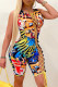 Fashion Sexy Print Bandage Hollowed Out O Neck Skinny Romper