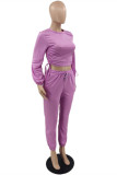 Fashion Casual Solid Bandage O Neck Long Sleeve Two Pieces