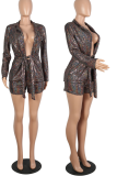 Sexy Bronzing Bandage Turndown Collar Long Sleeve Two Pieces
