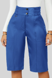 Casual Solid Buckle Buttons Straight Mid Waist Straight Solid Color Bottoms