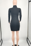 Fashion Casual Solid Basic Turtleneck Long Sleeve Dresses
