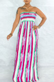 Sexy Striped Print Hollowed Out Patchwork Backless Strapless Strapless Dress Dresses