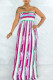 Sexy Striped Print Hollowed Out Patchwork Backless Strapless Strapless Dress Dresses