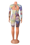 Sexy Print Patchwork V Neck Skinny Rompers