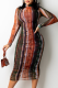 Sexy Print Patchwork O Neck Pencil Skirt Dresses
