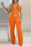 Casual Solid With Belt O Neck Sleeveless Two Pieces