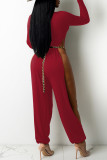 Sexy Solid Hollowed Out Patchwork Slit O Neck Straight Jumpsuits(Without Belt)