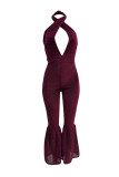 Fashion Sexy Solid Backless Halter Regular Jumpsuits