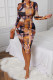 Fashion Sexy Print Fold Turtleneck Long Sleeve Dresses
