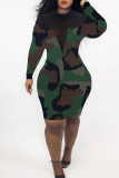 Sexy Casual Print Patchwork See-through O Neck Long Sleeve Dresses