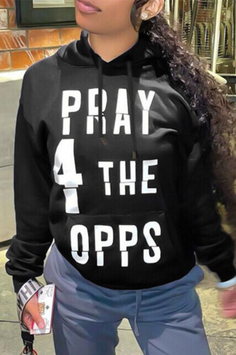 Fashion Casual Letter Print Basic Hooded Collar Tops