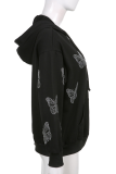 Casual Butterfly Print Patchwork Hooded Collar Outerwear