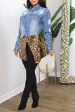 Casual Leopard Patchwork Mandarin Collar Plus Size Overcoat