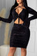 Sexy Solid Hollowed Out Patchwork Frenulum Sequins Asymmetrical Collar Pencil Skirt Dresses