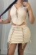 Sexy Solid Bandage Hollowed Out Patchwork Asymmetrical Hooded Collar Sleeveless Two Pieces