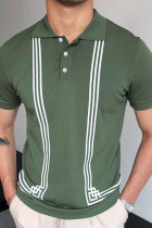 Fashion Casual Striped Patchwork Turndown Collar T-Shirts