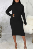Casual Solid Patchwork Turtleneck One Step Skirt Dresses