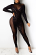 Sexy Leopard Mesh Half A Turtleneck Skinny Jumpsuits