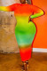 Casual Gradual Change Print Patchwork See-through O Neck Pencil Skirt Plus Size Dresses