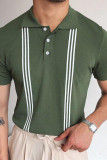 Fashion Casual Striped Patchwork Turndown Collar T-Shirts