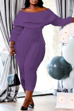Casual Solid Patchwork Off the Shoulder Plus Size Jumpsuits