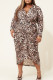 Casual Print Leopard Patchwork Fold V Neck Straight Plus Size Dresses