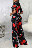 Casual Geometric Print Patchwork V Neck Straight Jumpsuits