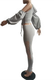 Fashion Sexy Solid Bandage Hollowed Out Zipper Hooded Collar Long Sleeve Two Pieces