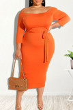 Casual Solid Bandage Patchwork Off the Shoulder One Step Skirt Plus Size Dresses
