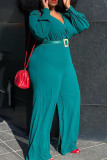 Fashion Casual Solid With Belt V Neck Plus Size Jumpsuits