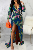 Sexy Print Patchwork V Neck Irregular Dress Dresses