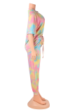 Casual Patchwork Tie-dye O Neck Long Sleeve Two Pieces