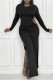 Sexy Casual Solid Hollowed Out Slit O Neck Long Sleeve Dresses