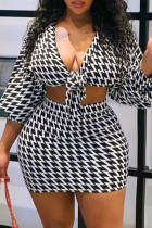 Sexy Casual Print Bandage V Neck Plus Size Two Pieces