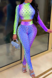 Fashion Casual Print Hollowed Out Half A Turtleneck Long Sleeve Two Pieces