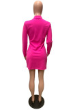 Fashion Casual Solid Patchwork V Neck Long Sleeve Dresses