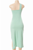 Fashion Sexy Solid Hollowed Out Backless One Shoulder Sleeveless Dress