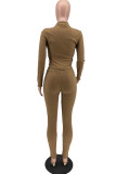 Fashion Casual Solid Bandage Turndown Collar Long Sleeve Two Pieces