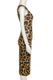 Sexy Casual Print Leopard Backless O Neck Sleeveless Dress