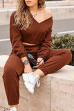Fashion Sportswear Solid Patchwork V Neck Long Sleeve Two Pieces