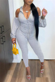 Sexy Casual Solid Bandage Hollowed Out Hooded Collar Skinny Jumpsuits