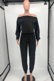 Fashion Casual Solid Zipper Off the Shoulder Long Sleeve Two Pieces