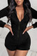 Casual Solid Patchwork Zipper Hooded Collar Straight Rompers