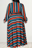 Fashion Casual Striped Patchwork V Neck Plus Size Two Pieces