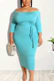 Casual Solid Bandage Patchwork Off the Shoulder One Step Skirt Plus Size Dresses