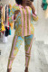 Fashion Casual Print Basic Turndown Collar Long Sleeve Two Pieces